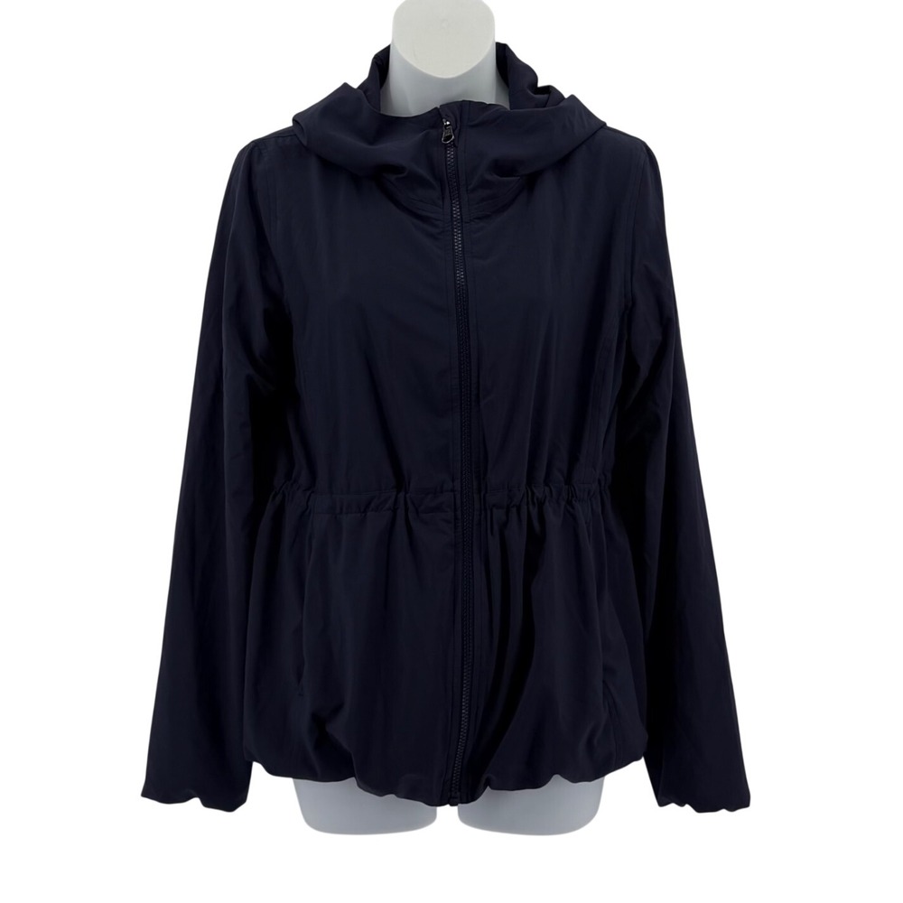 Lululemon Women Navy Blue Hooded Full Zip Cinched Waist Windbreaker Jacket 4